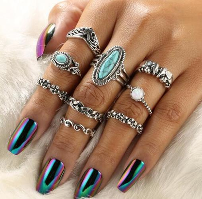Retro Ethnic Style 9PCS  Ring Set