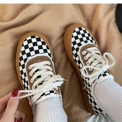 Women sneakers - autumn classic retro Korean casual lace checkerboard