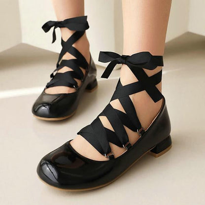 Women's Elegant Retro Square Toe Lace-up Flats 50657216C