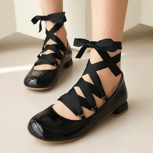 Women's Elegant Retro Square Toe Lace-up Flats 50657216C