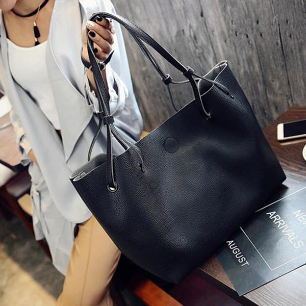 2PCS Large Capacity PU Shoulder Bag with Mini Clutche Purse