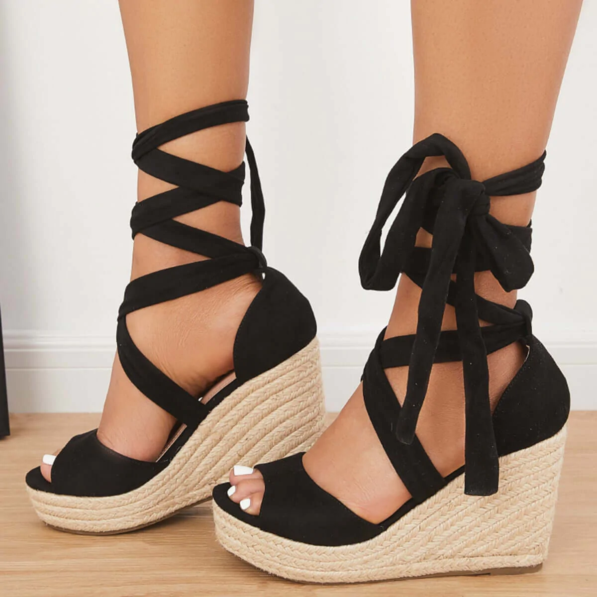 Women's Peep Toe Lace-up Wedge Sandals