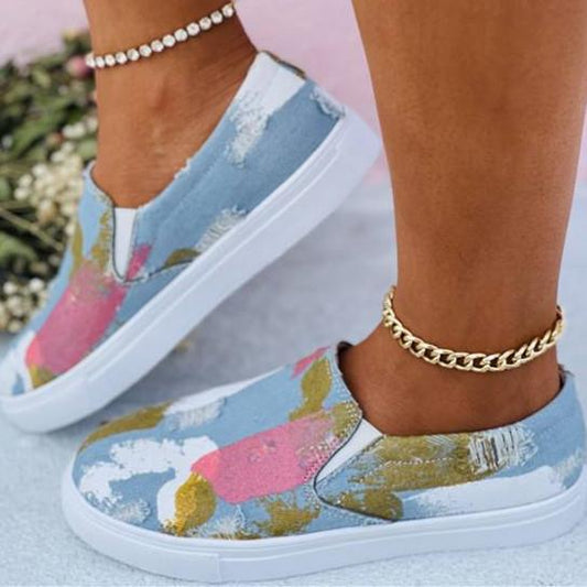 Female Graffiti Denim Flat Loafers