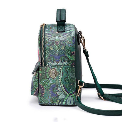 Bohemian Forest Green Print School Bag Travel Backpack