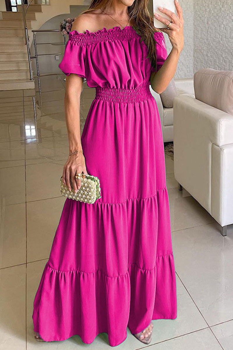 Sexy Elegant Solid Solid Color Off the Shoulder Waist Skirt Dresses