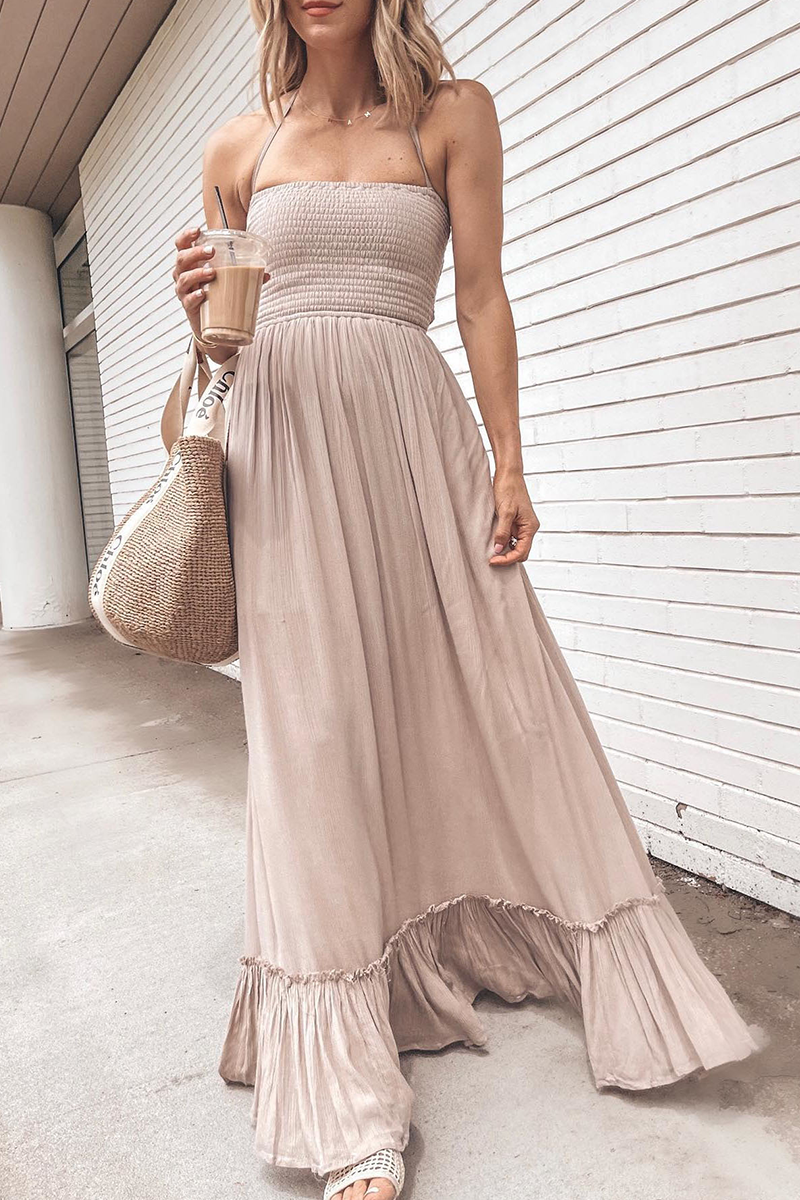 Solid Patchwork Halter Waist Skirt Dresses