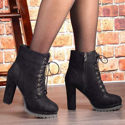 Women's High Heel Round Toe Waterproof Platform Ankle Boots 10644638C