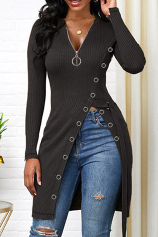 Fashion Casual Solid Patchwork V Neck Tops