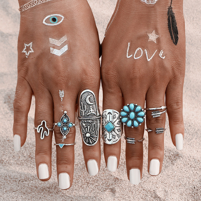 Bohemian Vintage 9PCS  Ring Set