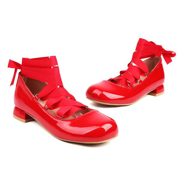Women's Elegant Retro Square Toe Lace-up Flats 50657216C
