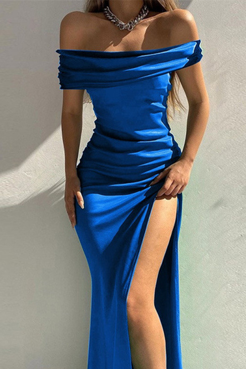 Sexy Solid High Opening Off the Shoulder Pencil Skirt Dresses