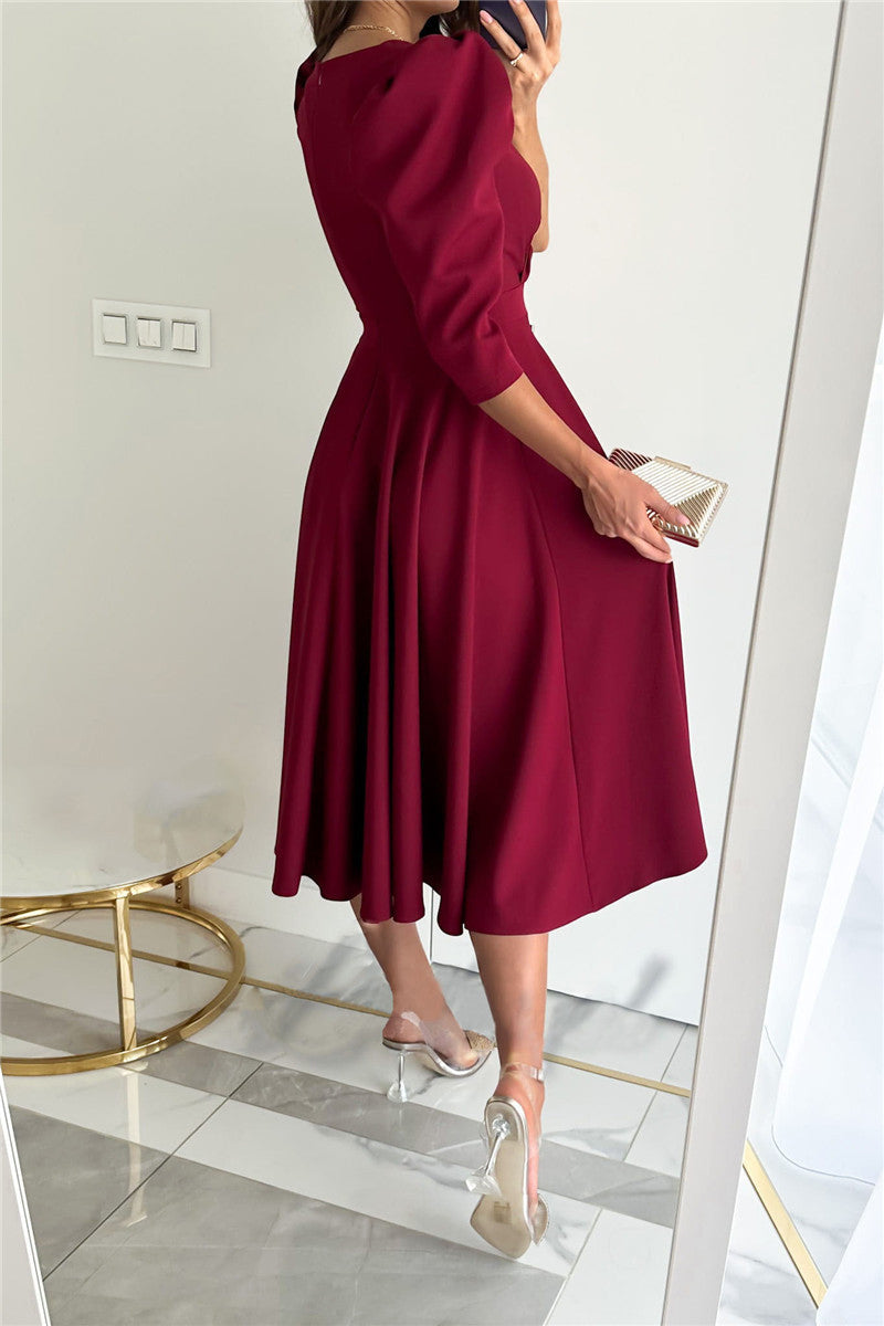 Sweet Elegant Solid Color V Neck A Line Dresses(4 Colors)