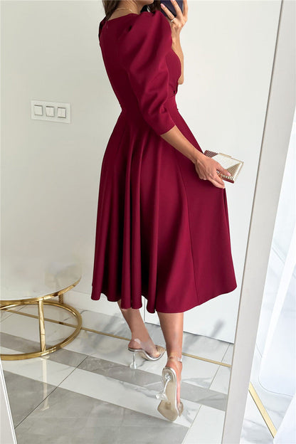 Sweet Elegant Solid Color V Neck A Line Dresses(4 Colors)