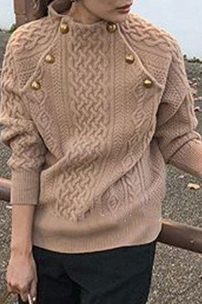 Casual Solid Patchwork Buckle Half A Turtleneck Tops