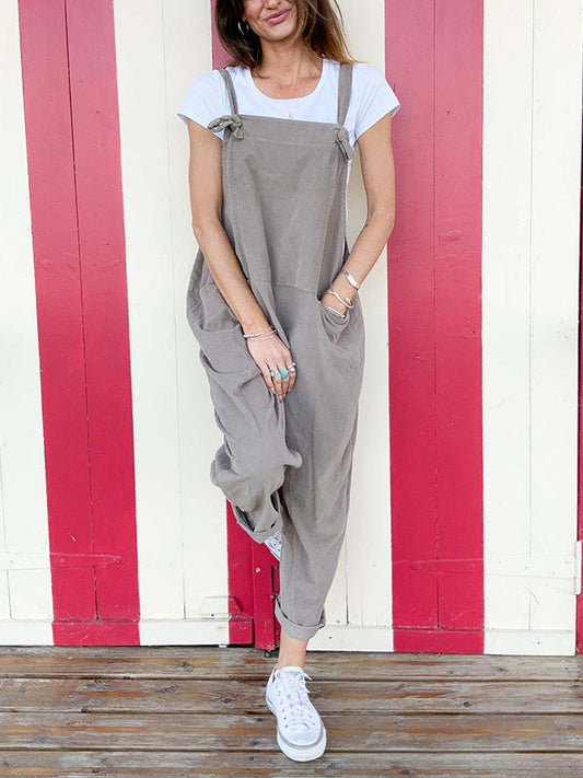 Women's Loose Sleeveless Overalls Straight Jumpsuit