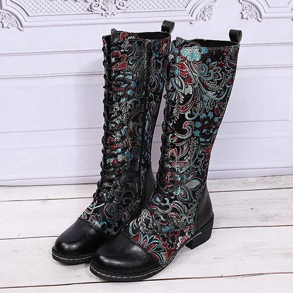 Women'S Ethnic Print Lace Up Side Zip Boots 96837984