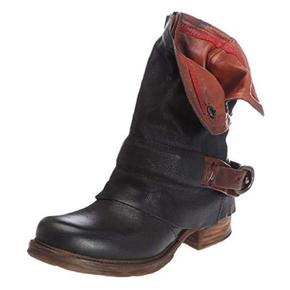 Women's Low Heel Short Boots with Belt Buckle and Metal Side Zipper 61396315C