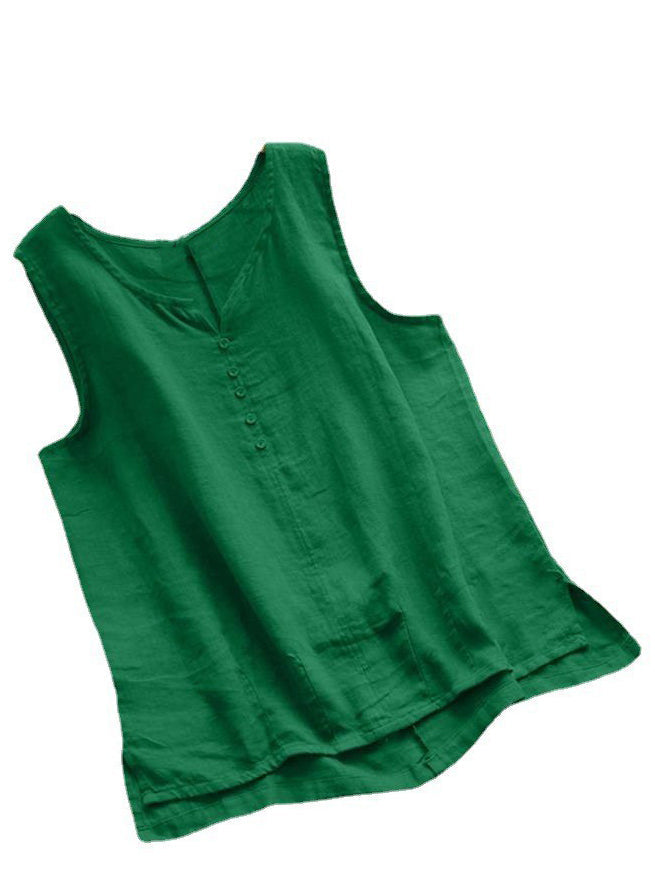 Women's Casual Loose Sleeveless Solid Color Linen Top