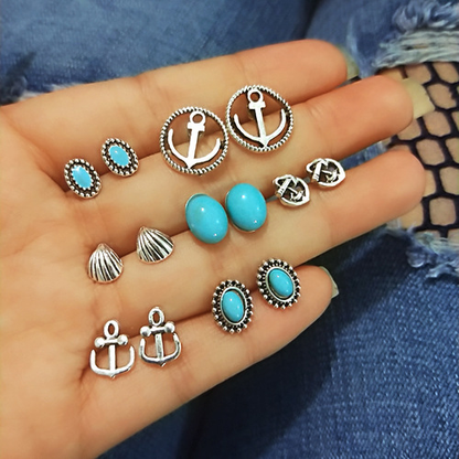 Boho Turquoise Stud Earring Set