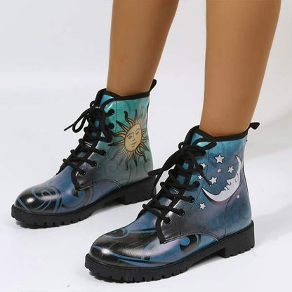 Women's Fashion Utility Print High Top Leather Boots 03786333C