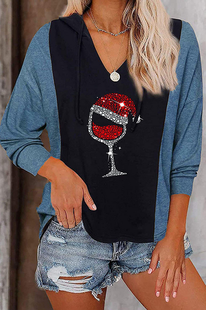 Casual Plaid Print Draw String Hooded Collar Tops