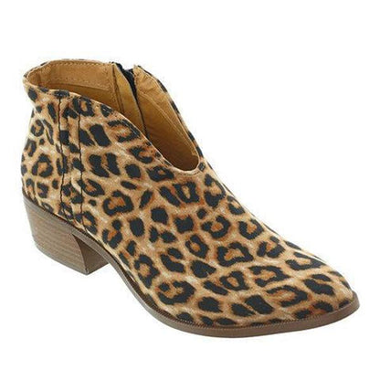 Women's Fashion Leopard Print Chunky Heel Ankle Boots 49688600C