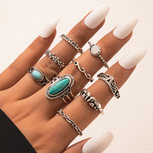 Retro Ethnic Style 9PCS  Ring Set
