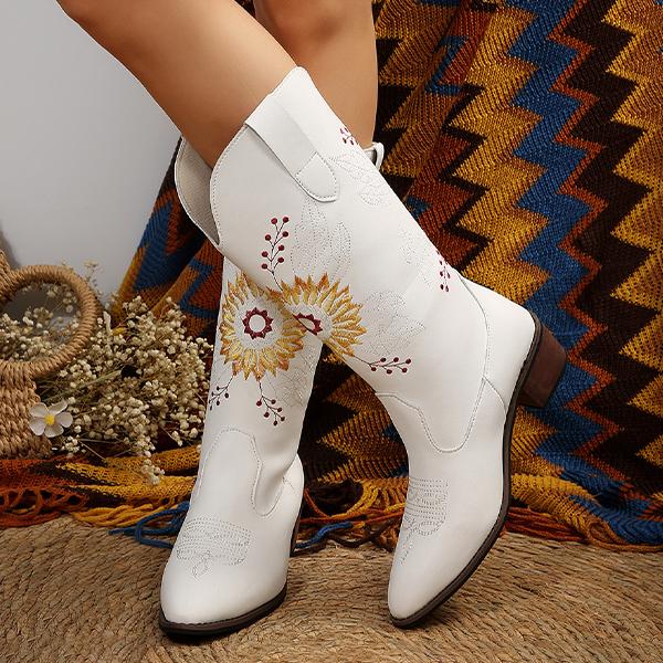 Women's Fashion Sunflower Embroidery Tall Boots 87416869S