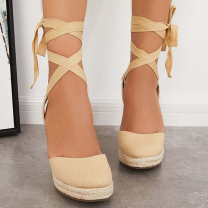 Lace up Espadrille Wedges Platform Heel Singback Sandals