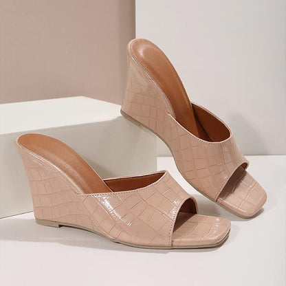 Women's Fashion Square Toe High Heel Slippers 97565443C
