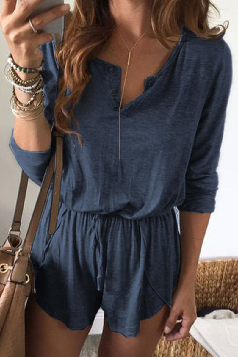 Casual Solid Patchwork V Neck Straight Jumpsuits(4 colors)