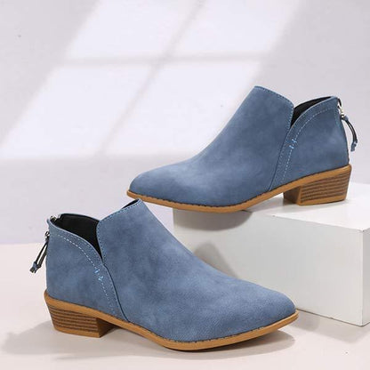Women'S Chunky Heel Back Zip Ankle Boots 27545675C