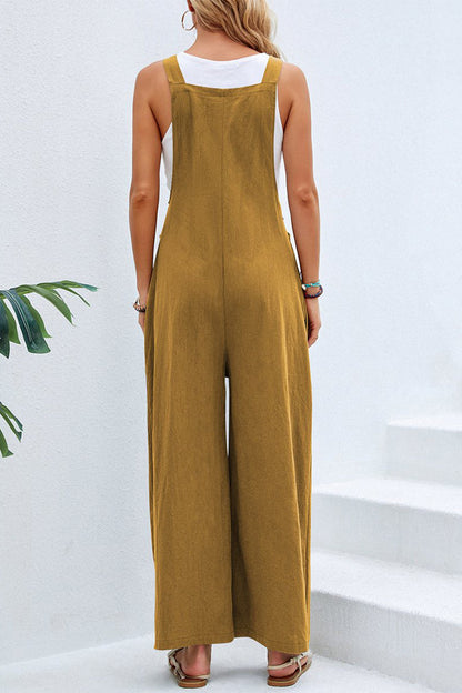 Casual Vacation Solid Buttons Square Collar Loose Jumpsuits(10 Colors)