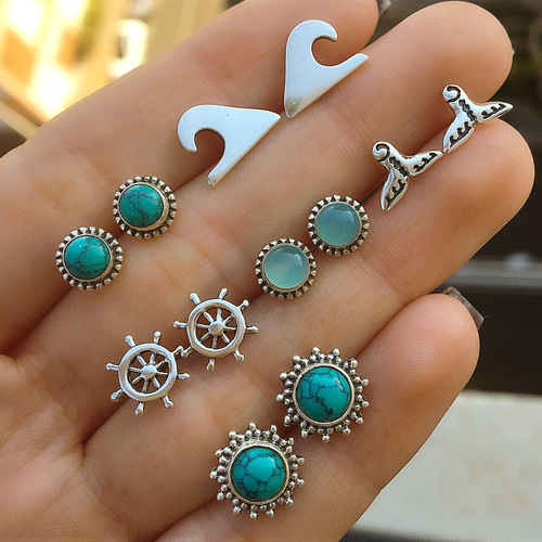 Boho Turquoise Stud Earring Set