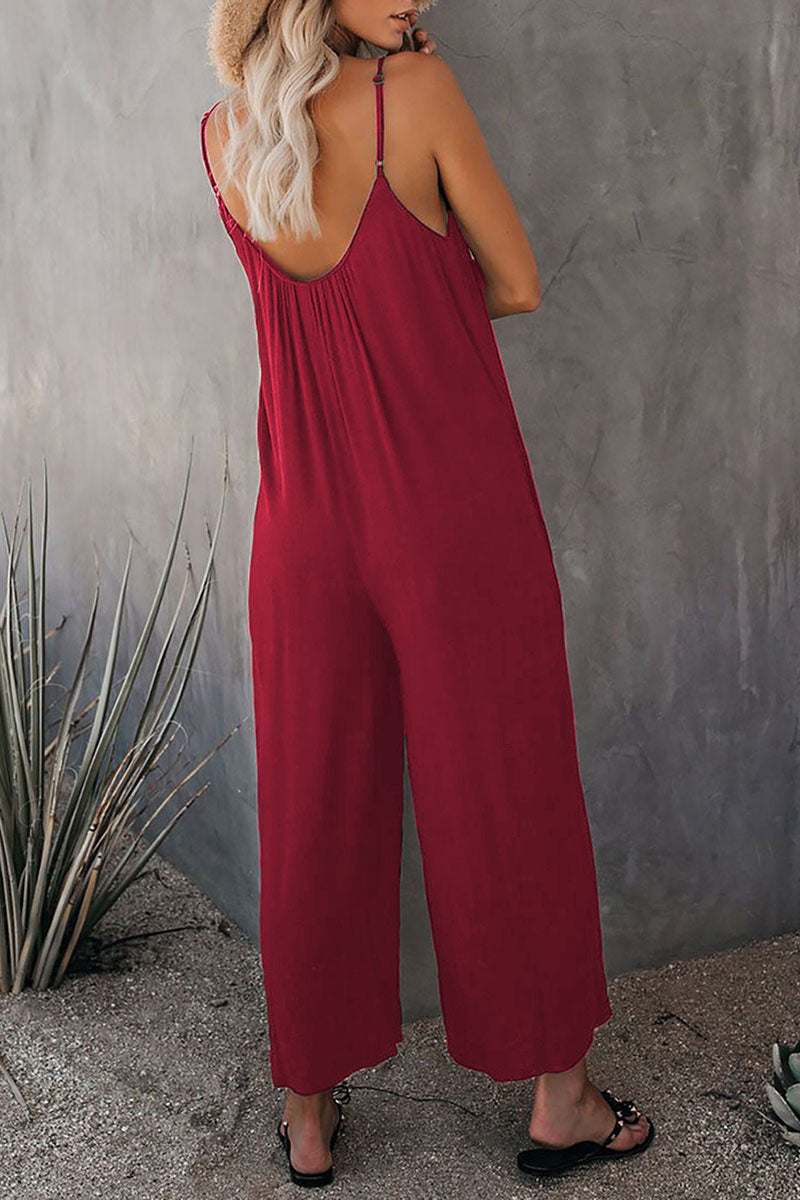 Fashion Casual Solid Spaghetti Strap Loose Jumpsuits(5 colors)