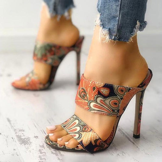 Women's Peacock Blue Open Toe Stiletto Slippers 35840548C