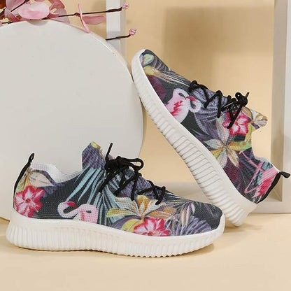 Women's Flat Lace-Up Flying Woven Breathable Printing Graffiti Casual Sneakers 43665814C