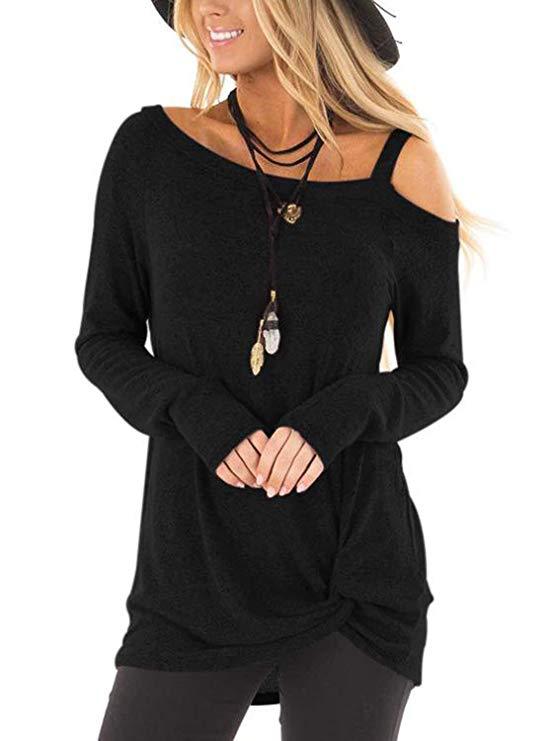 Knotted Cold Shoulder Long Sleeve T-Shirt