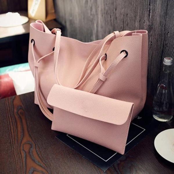 2PCS Large Capacity PU Shoulder Bag with Mini Clutche Purse