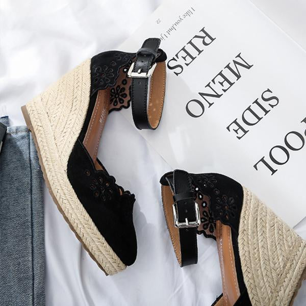 Women's Hollow Fashion Pointed Straw Wedge Sandals 96220722C