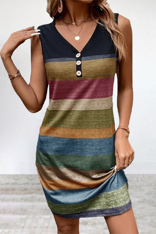 Casual Striped Contrast V Neck Sleeveless Dress Dresses