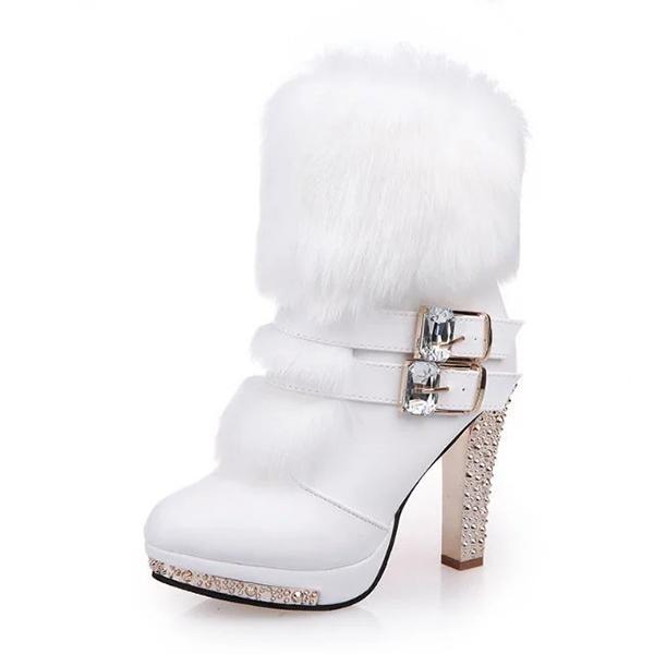 women's chunky heel high heel fur integrated snow boots 28872002C