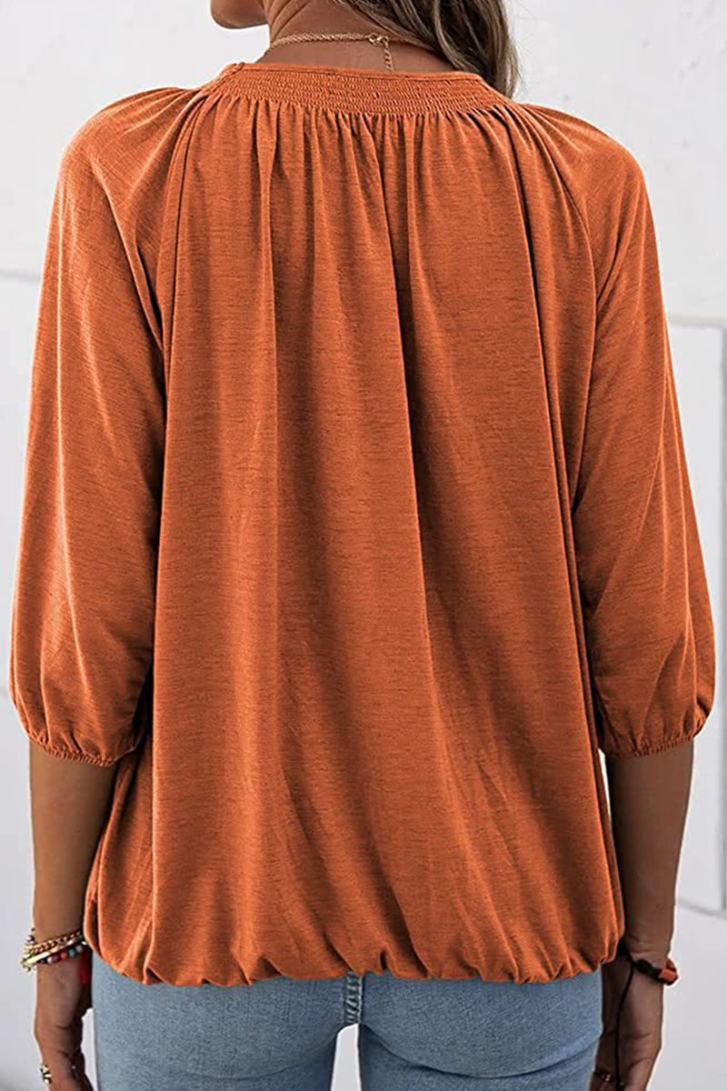 Casual Solid Split Joint O Neck Tops(7 colors)