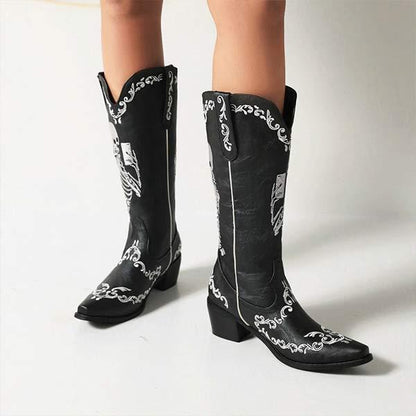 Women'S Embroidered High Block Heel Western Cowboy Boots 70475337C