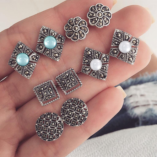 Boho Turquoise Stud Earring Set