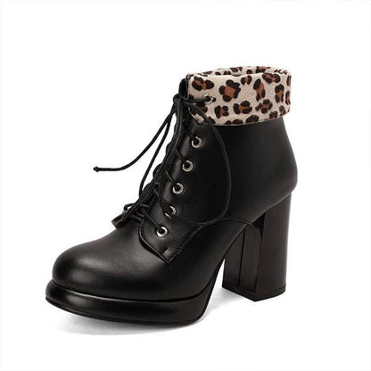 Women's Chunky Heel High Heel Front Lace-Up Ankle Boots 39671512C