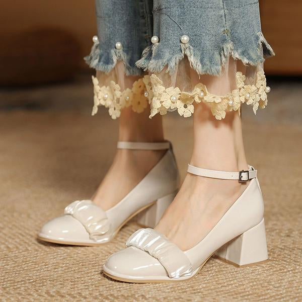 Women's Elegant Mesh Round Toe Thick Heel Mary Jane 25125933C