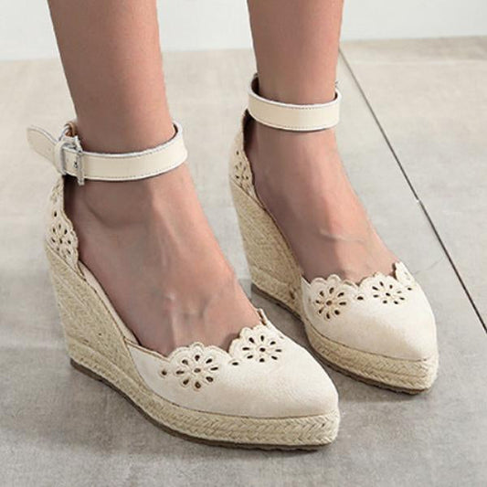 Women's Hollow Fashion Pointed Straw Wedge Sandals 96220722C