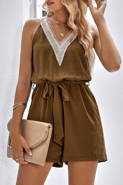 Casual Simplicity Solid Patchwork V Neck Loose Jumpsuits