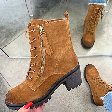 Mid Heel Suede Lacing Boots